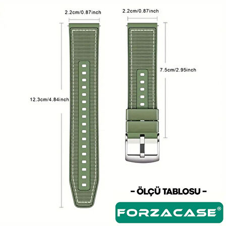 Forzacase 22mm Akıllı Saatler ile uyumlu Dikişli Kumaş Görünüm Silikon Kordon Kayış - FC910