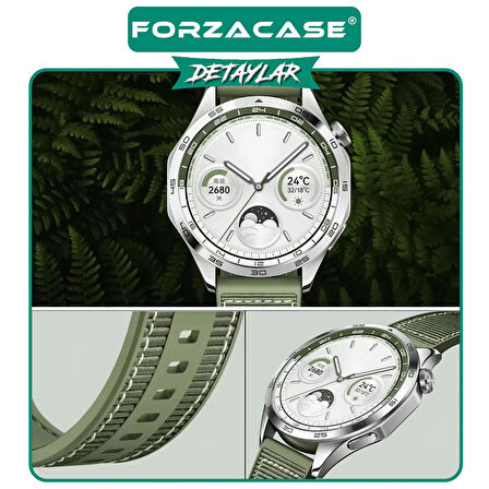 Forzacase 22mm Akıllı Saatler ile uyumlu Dikişli Kumaş Görünüm Silikon Kordon Kayış - FC910