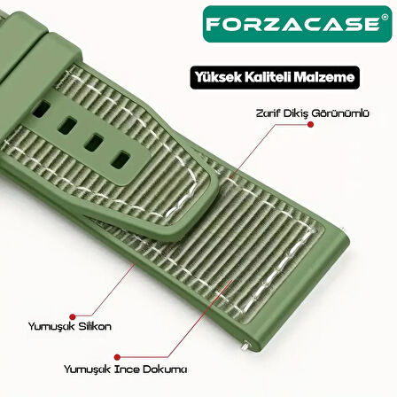 Forzacase 22mm Akıllı Saatler ile uyumlu Dikişli Kumaş Görünüm Silikon Kordon Kayış - FC910