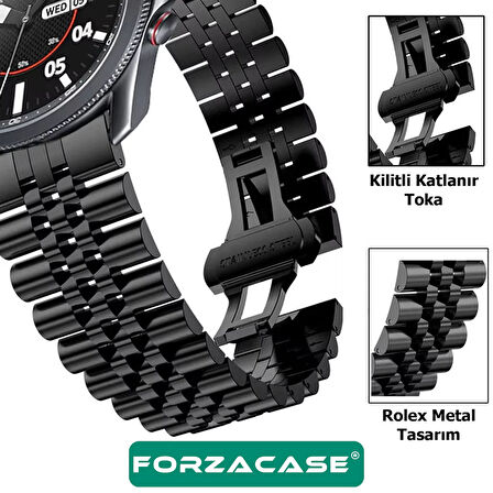 Forzacase Huawei Watch GT2 46 mm ile uyumlu Rolex Tasarım Metal Kordon Kayış - FC925
