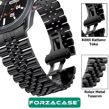 Forzacase Huawei Watch GT 3 42mm ile uyumlu Rolex Tasarım Metal Kordon Kayış - FC926
