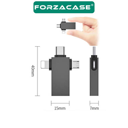 Forzacase Micro USB Type-C Lightning to 4in1 OTG USB Çevirci Kamera Flash Bellek Adaptör - FC930