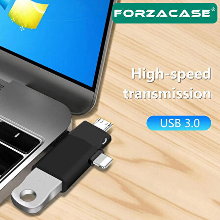 Forzacase Micro USB Type-C Lightning to 4in1 OTG USB Çevirci Kamera Flash Bellek Adaptör - FC930