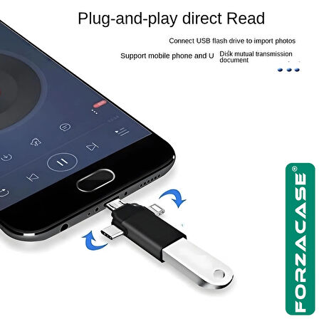 Forzacase Micro USB Type-C Lightning to 4in1 OTG USB Çevirci Kamera Flash Bellek Adaptör - FC930