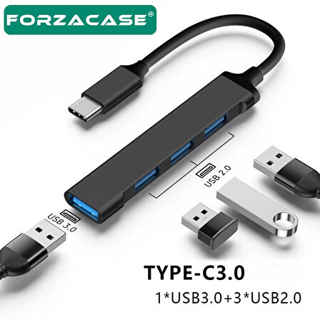 Forzacase Type-C Girişli 4in1 USB 2.0 / USB 3.0 Port Çoğaltıcı Hub OTG Adaptör USB Çoklayıcı - FC931