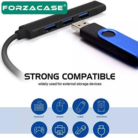 Forzacase Type-C Girişli 4in1 USB 2.0 / USB 3.0 Port Çoğaltıcı Hub OTG Adaptör USB Çoklayıcı - FC931