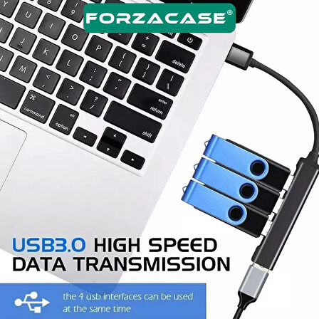 Forzacase Type-C Girişli 4in1 USB 2.0 / USB 3.0 Port Çoğaltıcı Hub OTG Adaptör USB Çoklayıcı - FC931