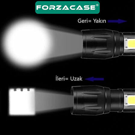Forzacase Outdoor Kamp için Kutulu Şarj Edilebilir Çakarlı 3 Fonksiyonlu El Feneri - FC953