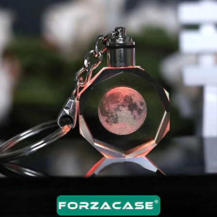 Forzacase 3D Kristal Dolunay Tasarımlı Renk Değiştiren Işıklı Araba Ev Anahtarlık - FC960