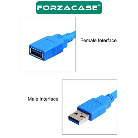 Forzacase USB 3.0 Erkek - Dişi Çevirici Uzatma Kablosu 60cm - FC962