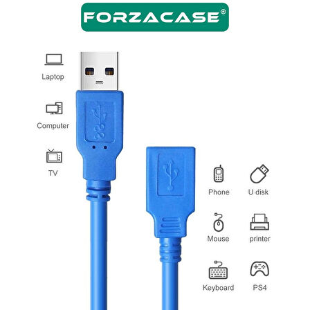 Forzacase USB 3.0 Erkek - Dişi Çevirici Uzatma Kablosu 60cm - FC962