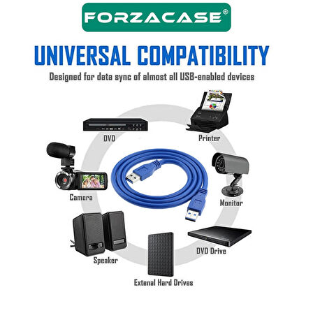 Forzacase USB 3.0 Erkek - Erkek Çevirici Uzatma Kablosu 1 metre- FC963