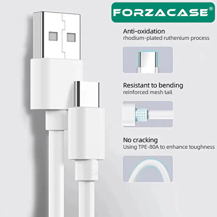 Forzacase 3A Type-C USB Şarj ve Data Kablosu 2 metre Beyaz - FC965