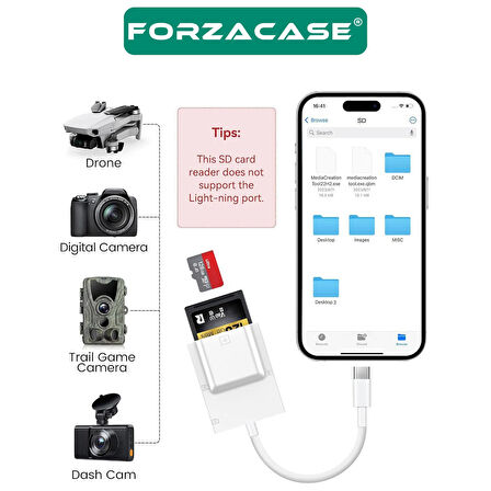 Forzacase Telefon ve Tabletler için Hızlı Type-C to SD / Micro SD / TF Kart Okuyucu Adaptör - FC974