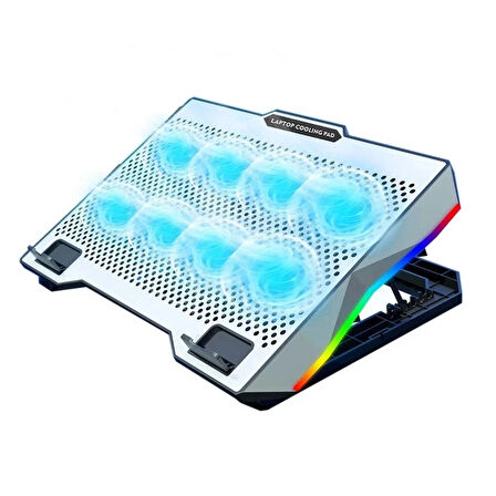 Forzacase RGB Işıklı 8 Fanlı Yükseklikli Ayarlı Notebook Laptop Soğutucu Fan + Telefon Tutucu FC979