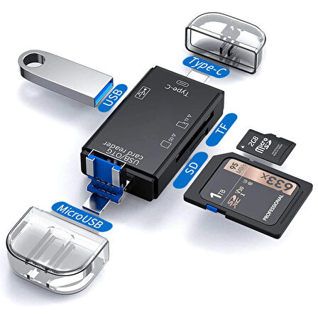 Forzacase USB 3.0 Type-C Micro USB Kart Okuyucu 6in1 USB OTG SD/TF Çok Fonksiyonlu Çevirici - FC984