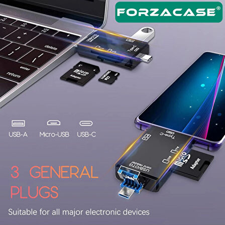 Forzacase USB 3.0 Type-C Micro USB Kart Okuyucu 6in1 USB OTG SD/TF Çok Fonksiyonlu Çevirici - FC984