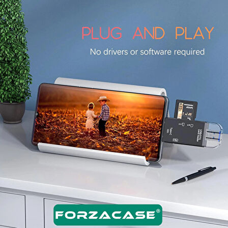 Forzacase USB 3.0 Type-C Micro USB Kart Okuyucu 6in1 USB OTG SD/TF Çok Fonksiyonlu Çevirici - FC984