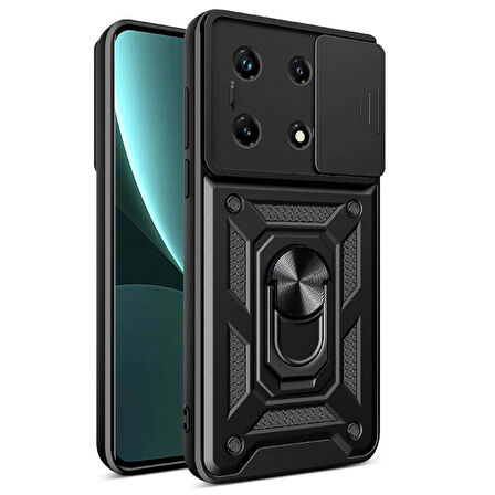Forzacase Infinix Note 30 ile uyumlu Ares Serisi Yüzük Standlı Kamera Korumalı Sürgülü Sert Kılıf