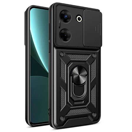 Forzacase Tecno Camon 20 Pro 5G ile uyumlu Ares Seri Yüzük Stand Kamera Korumalı Sürgülü Sert Kılıf