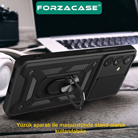 Forzacase Huawei Pura 70 ile uyumlu Ares Serisi Yüzük Standlı Kamera Korumalı Sürgülü Sert Kılıf