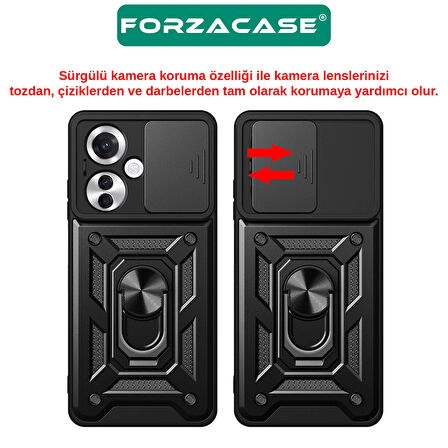 Forzacase Realme 12 ile uyumlu Ares Serisi Yüzük Standlı Kamera Korumalı Sürgülü Sert Kılıf
