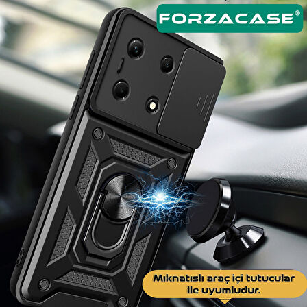 Forzacase Realme C65 4G ile uyumlu Ares Serisi Yüzük Standlı Kamera Korumalı Sürgülü Sert Kılıf