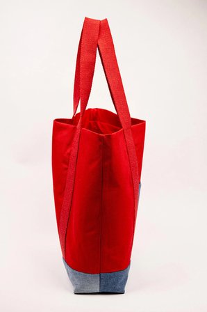 Plaj & Günlük Omuz Çantası Kırmızı Denim Detaylı Astarlı 51x44 cm