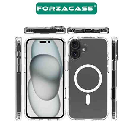 Forzacase iPhone 16 Plus ile uyumlu ClearMag Serisi Magsafe Şarj Özellikli Şeffaf Sert PC Kılıf