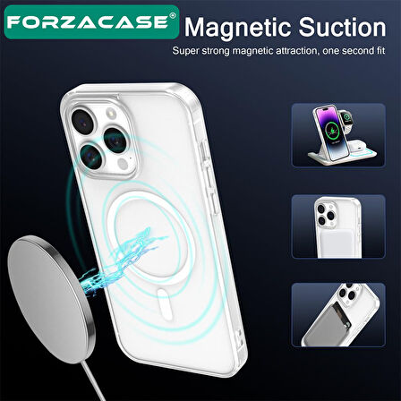 Forzacase iPhone 16 Plus ile uyumlu ClearMag Serisi Magsafe Şarj Özellikli Şeffaf Sert PC Kılıf
