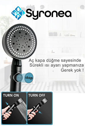 Mat Siyah Turbo Pervaneli Banyo Duş Başlığı 5 Fonksiyonlu Başlık