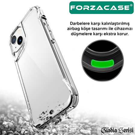 Forzacase iPhone 14 Plus ile uyumlu Gladia Serisi Kamera Köşe Korumalı Sert Plastik Şeffaf Kılıf