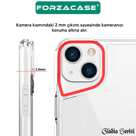 Forzacase iPhone 14 Plus ile uyumlu Gladia Serisi Kamera Köşe Korumalı Sert Plastik Şeffaf Kılıf