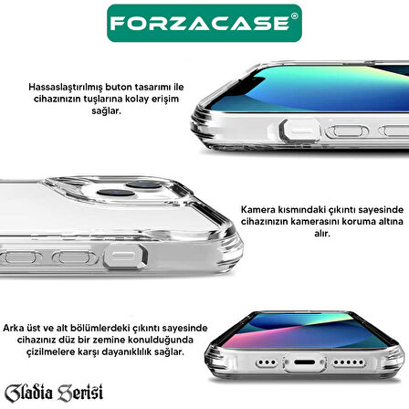Forzacase iPhone 14 Plus ile uyumlu Gladia Serisi Kamera Köşe Korumalı Sert Plastik Şeffaf Kılıf