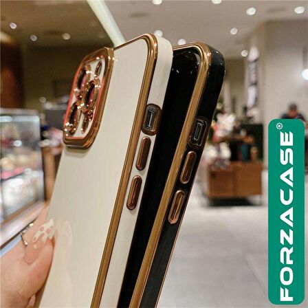 Forzacase iPhone 13 Pro Max uyumlu Luxury Serisi Altın Çerçeveli Silikon Kılıf