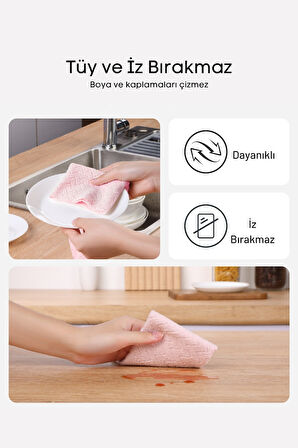 Çok Amaçlı Rulo Mikrofiber Temizlik Bezi 30x30 50 Yapraklı Desenli Pembe