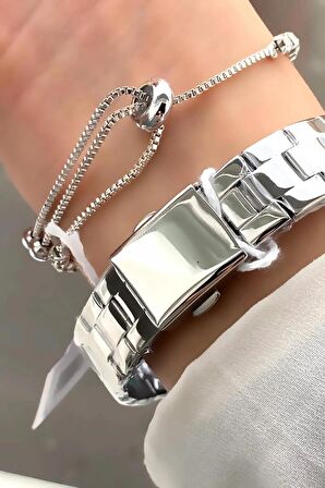 Ferrucci Modern Şık Kasa 1.Sınıf Çelik Su Geçirmez Kadın Kol Saati+Bileklik Hediyeli