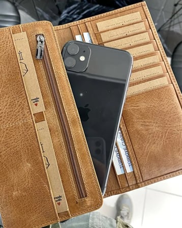 Telefon Bölmeli Erkek Cüzdan – Taba Hakiki Deri Kapaklı | 2013