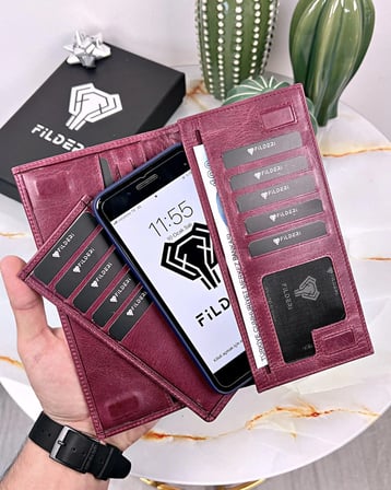 Telefon Bölmeli Kadın Cüzdan – Bordo Renk, Mıknatıslı Hakiki Deri | 2047