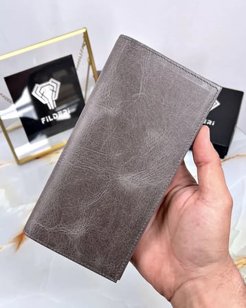 Telefon Bölmeli Cüzdan – Gri Renk, Mıknatıslı Hakiki Deri | 2047