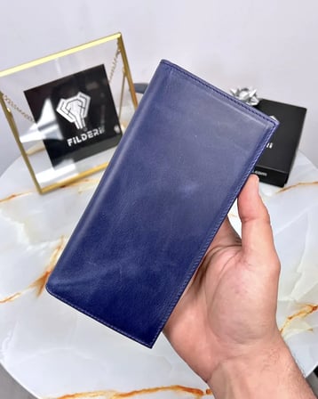 Telefon Bölmeli Erkek Cüzdan – Lacivert Renk, Mıknatıslı Hakiki Deri | 2047