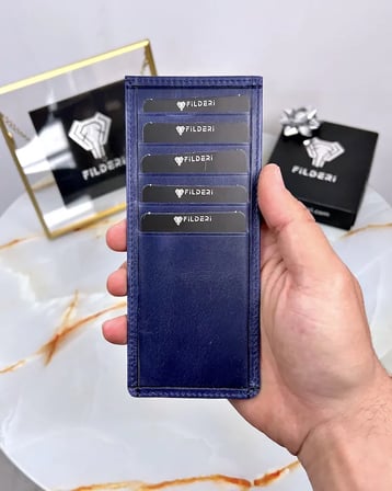 Telefon Bölmeli Erkek Cüzdan – Lacivert Renk, Mıknatıslı Hakiki Deri | 2047