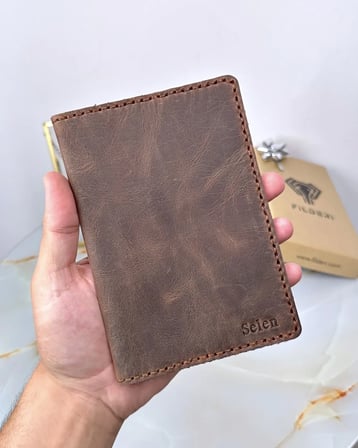 Defter Kılıfı – Kahve Renk Hakiki Deri, Kapaklı Model | 2051