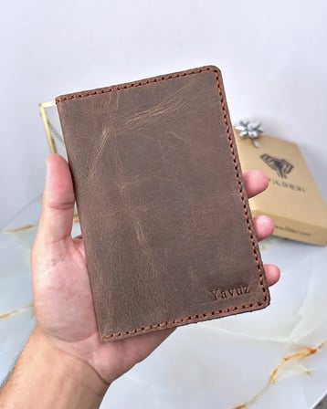 Defter Kılıfı – Kahve Renk Hakiki Deri, Kapaklı Model | 2051
