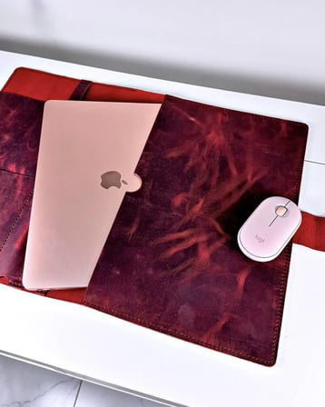 Deri Organizer – Laptop Bölmeli El Dikişi Bordo Hakiki Deri | 2075