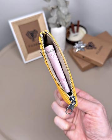 Hakiki Deri Kartlık – Slim , Fermuarlı,Sarı | 2126