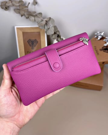 Telefon Bölmeli Cüzdan – Hakiki Deri, Kartlıklı, Fuşya | 2134