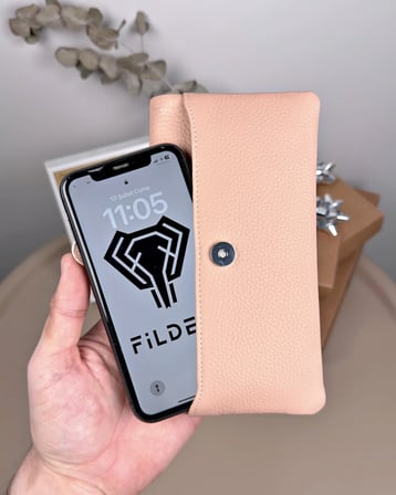 Telefon Bölmeli Cüzdan – Hakiki Deri, Kartlıklı, Pudra | 2134