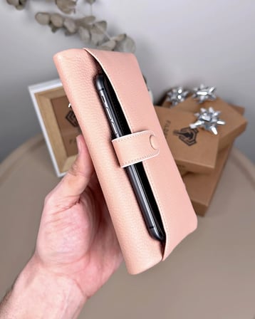 Telefon Bölmeli Cüzdan – Hakiki Deri, Kartlıklı, Pudra | 2134