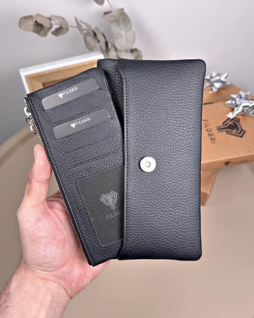 Telefon Bölmeli Cüzdan – Hakiki Deri, Kartlıklı, Siyah | 2134